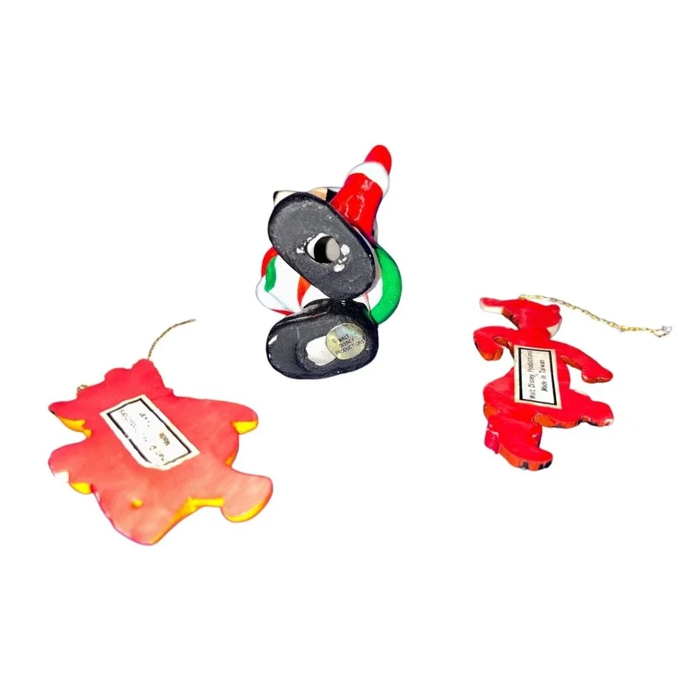 Vtg Disney Wooden Christmas‎ Ornaments Santa Mickey Pooh  3